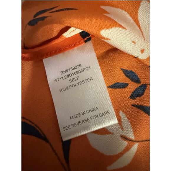 Daniel Rainn Top Pullover Orange Floral Print Ruched Neckline - Size Large - Picture 4 of 6